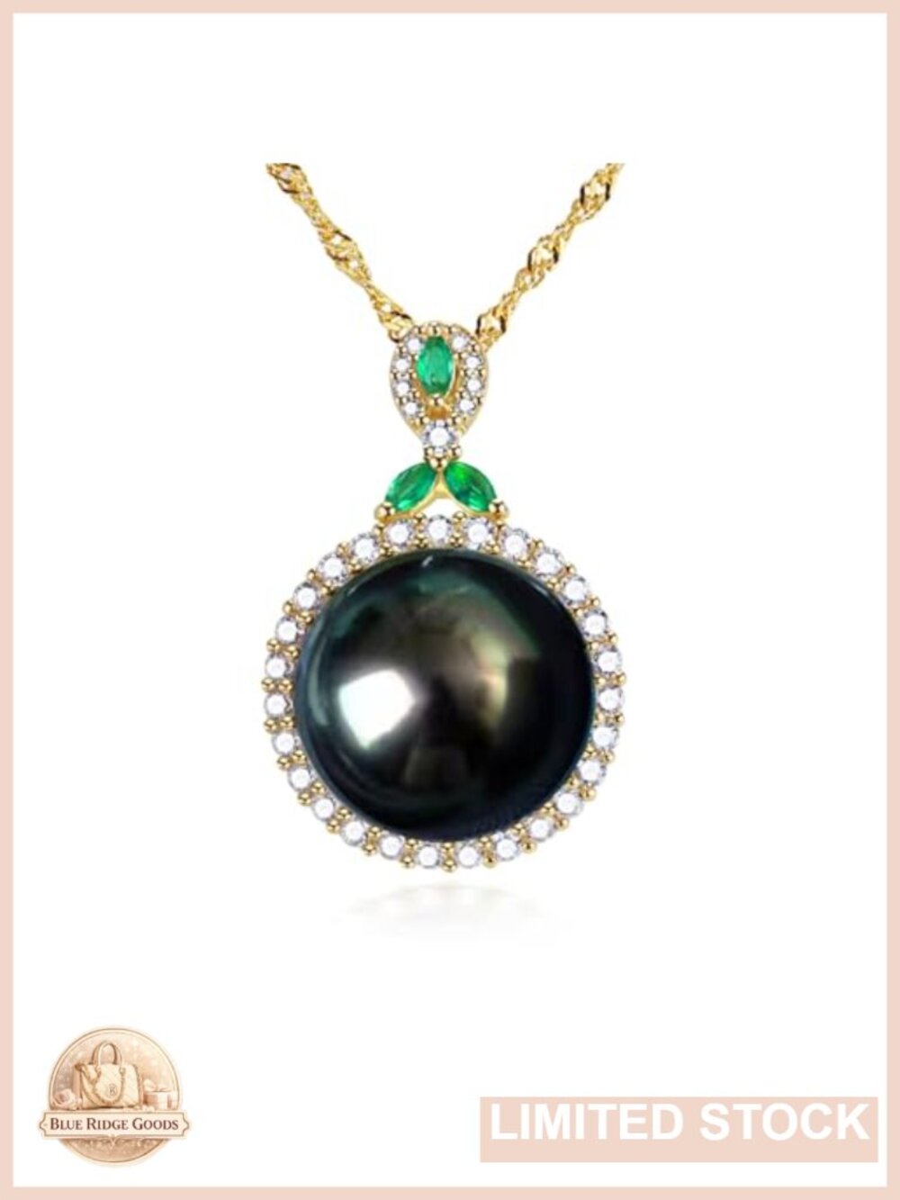 Tahitian Black Pearl Pendant Necklace 11-12mm Sterling Silver Gold Plated